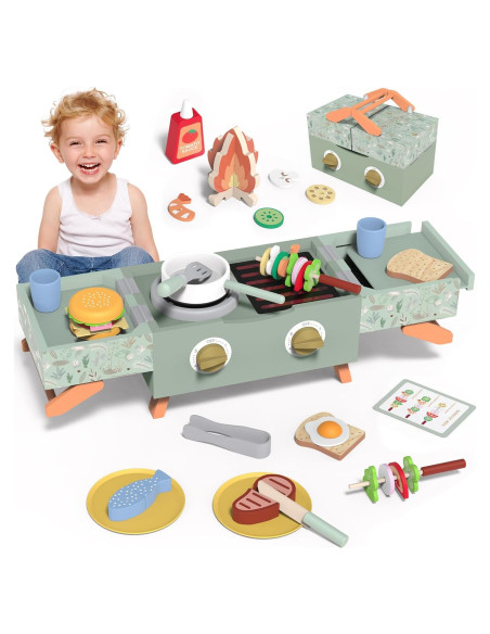 Juego de Parrilla de Madera WyfKyd 42 Piezas para Niños Juego de Parrilla de Madera WyfKyd 42 Piezas para Niños