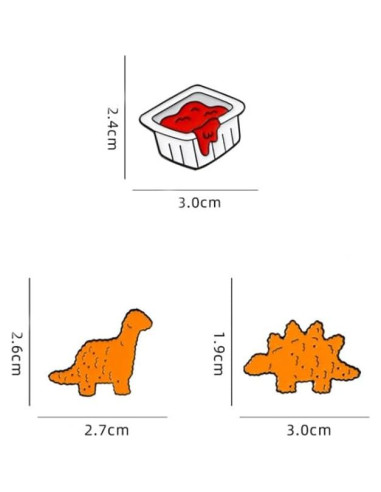 Juego de 3 Pines de Esmalte Divertidos para Mujeres - Dinosaurio y Nugget de Pollo