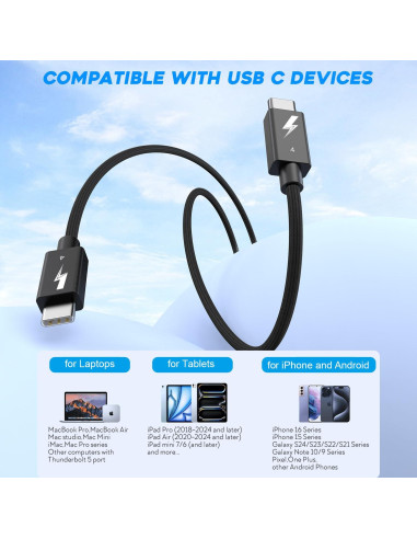 Cable Thunderbolt 4 USB C a USB C 240W 1.83m - Paquete de 2