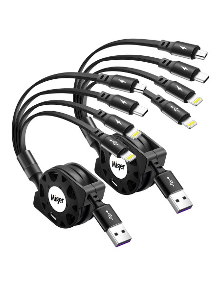 Cable de Carga Múltiple Retráctil 4 en 1 Miger 120cm Cable de Carga Múltiple Retráctil 4 en 1 Miger 120cm