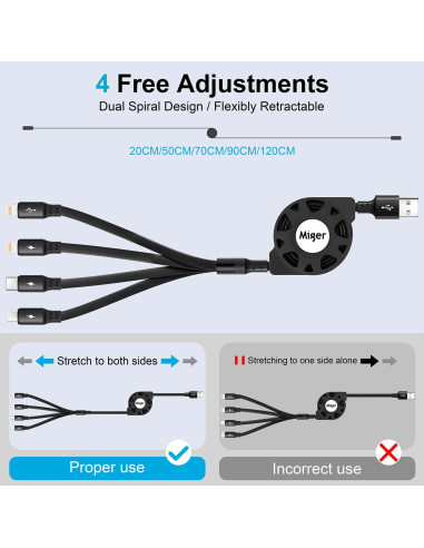 Cable de Carga Múltiple Retráctil 4 en 1 Miger 120cm