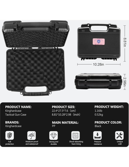 Funda Dura para Pistolas 9mm Kinghardcase con Cerradura TSA Funda Dura para Pistolas 9mm Kinghardcase con Cerradura TSA