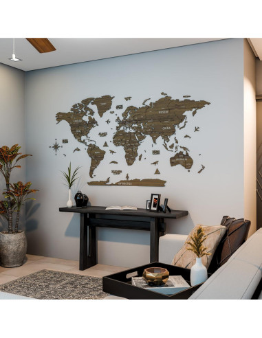 Mapa Mundial de Madera 3D Multicapa Betül 77.5x62.9 cm