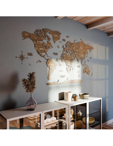 Mapa Mundial de Madera 3D Multicapa Betül 77.5x62.9 cm