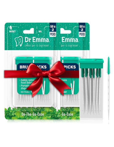 Palillos Dentales Dr. Emma de Goma Menta - 2 Paquetes de 100
