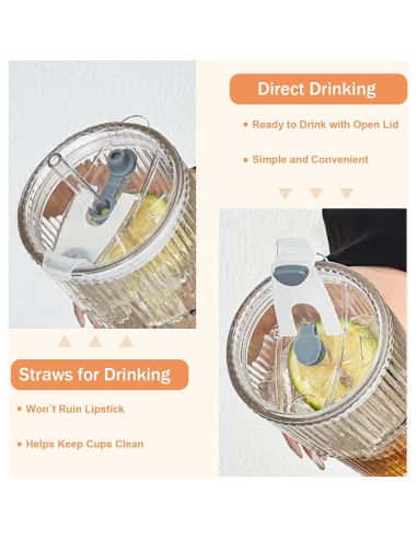 Vasos de vidrio 20oz AUFXKOO con tapa y popote reutilizable
