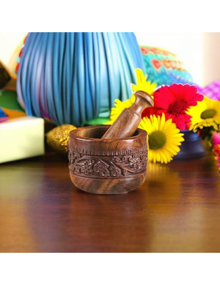 Mortero y Maja de Madera Natural TrendBell 10.16 cm para Especias Mortero y Maja de Madera Natural TrendBell 10.16 cm para Especias
