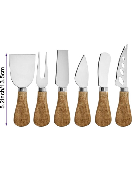 Juego de cuchillos para untar queso Linwnil 16 piezas con madera Juego de cuchillos para untar queso Linwnil 16 piezas con madera
