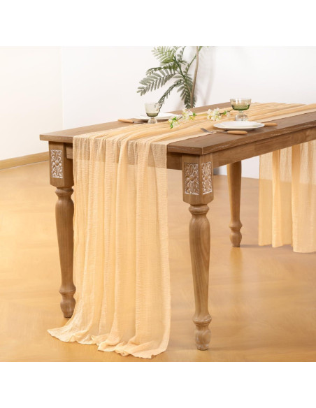 Caminito de Mesa Boho DeZerlor Gasa Champagne 2 Piezas 120 cm Caminito de Mesa Boho DeZerlor Gasa Champagne 2 Piezas 120 cm
