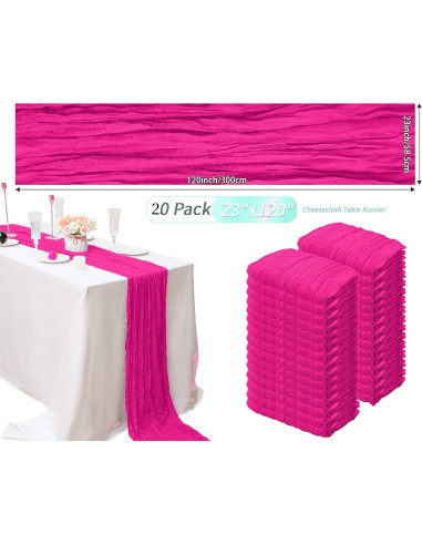 20 Corredores de Mesa de Gasa Rosa Fucsia 58.5x300 cm