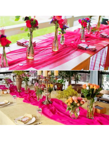 20 Corredores de Mesa de Gasa Rosa Fucsia 58.5x300 cm