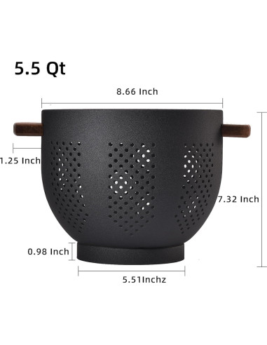 Colador de Metal BeFare 5.5L con Mango de Madera Negro Mate