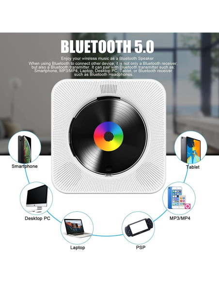 Reproductor de CD Gueray G906 Blanco Bluetooth HiFi USB Reproductor de CD Gueray G906 Blanco Bluetooth HiFi USB