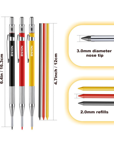 Lápices Mecánicos de Carpintero Enhon con 36 Recargas 2mm