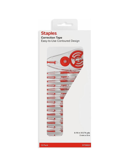 Cinta Correctora STAPLES Easy Topwinder, Paquete de 10, Blanco Cinta Correctora STAPLES Easy Topwinder, Paquete de 10, Blanco