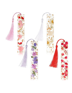 Marcadores de Página de Resina Clabby 4 Piezas con Flores Secas