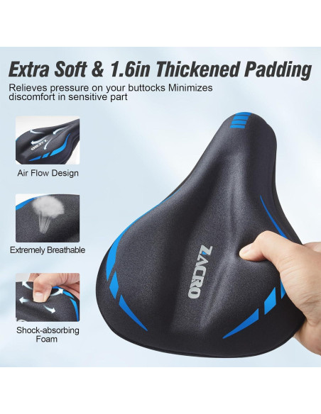 Cojín de Asiento de Bicicleta Zacro - Gel Acolchado Ajustable Cojín de Asiento de Bicicleta Zacro - Gel Acolchado Ajustable