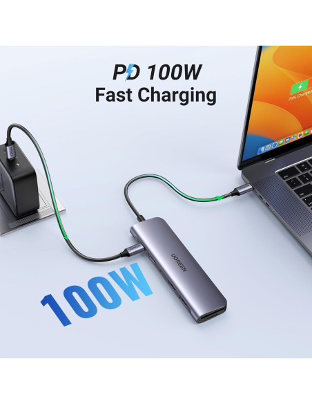 Hub USB C UGREEN Revodok 7 en 1 4K HDMI Carga 100W Hub USB C UGREEN Revodok 7 en 1 4K HDMI Carga 100W