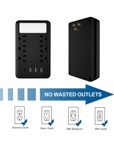 Extensor de Enchufe Múltiple ZHOORQI 6 Enchufes 4 USB Carga Rápida Extensor de Enchufe Múltiple ZHOORQI 6 Enchufes 4 USB Carga Rápida