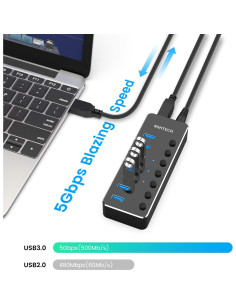 Hub USB C Alimentado RSHTECH 7 Puertos USB 3.0 Negro 2