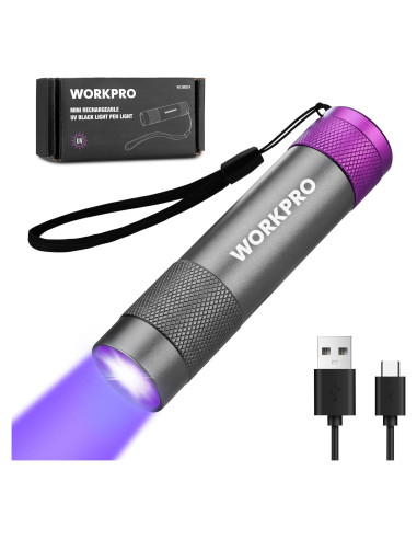 Linterna UV WORKPRO Recargable 365nm Compacta 9x2.2cm