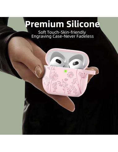 Funda de Silicona Rosa para AirPods 3ra Gen Lerobo con Llavero