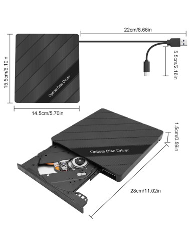 Unidad Externa CD/DVD XMSJSIY USB 3.0 Tipo-C 8 en 1 Portátil