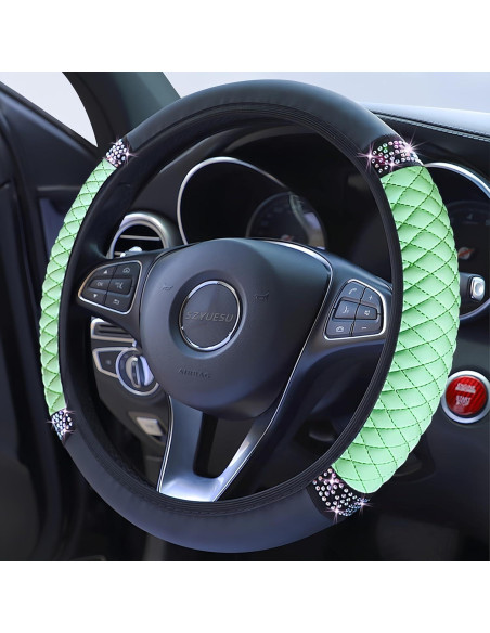 Cubierta de Volante de Cuero SZYUESU Verde 15 Pulgadas con Rhinestones Cubierta de Volante de Cuero SZYUESU Verde 15 Pulgadas con Rhinestones