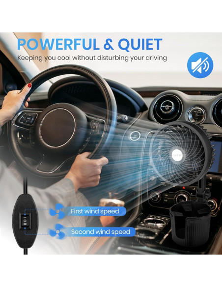 Ventilador USB 6" Suteng con Soporte para Taza Automotriz 2 en 1 Ventilador USB 6" Suteng con Soporte para Taza Automotriz 2 en 1