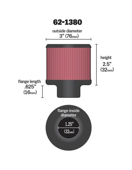 Filtro de Aire K&N 62-1380 Universal Lavable Alto Flujo Filtro de Aire K&N 62-1380 Universal Lavable Alto Flujo