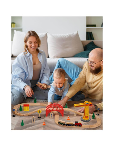 Juego de Tren de Madera SainSmart Jr. 41 Piezas con Grúa