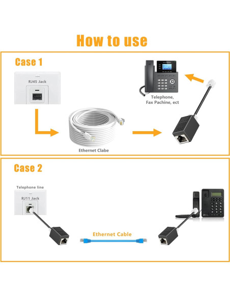 Adaptador RJ45 a RJ11 Uvital - Paquete de 4, Conexión Teléfono Adaptador RJ45 a RJ11 Uvital - Paquete de 4, Conexión Teléfono