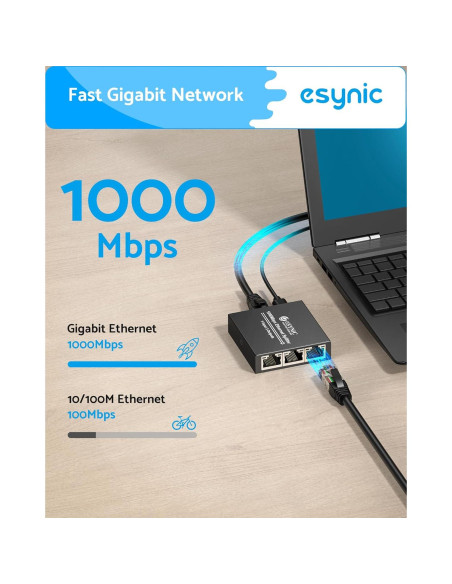 Divisor Ethernet eSynic 1 a 3 RJ45 1000Mbps Metal Divisor Ethernet eSynic 1 a 3 RJ45 1000Mbps Metal