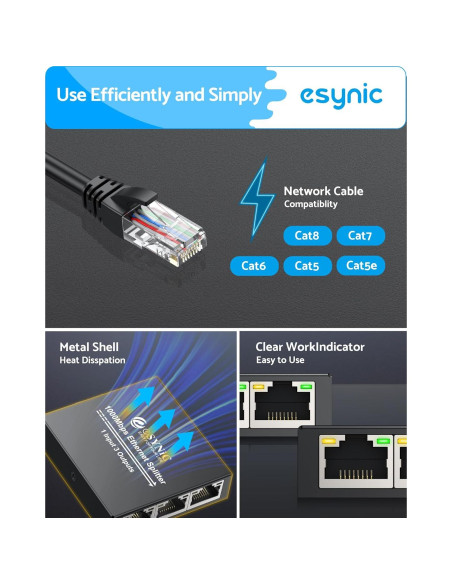 Divisor Ethernet eSynic 1 a 3 RJ45 1000Mbps Metal Divisor Ethernet eSynic 1 a 3 RJ45 1000Mbps Metal