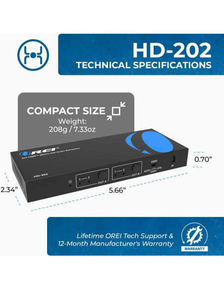 Matriz HDMI 2x2 OREI HD-202 UltraHD 4K 60Hz Control Remoto Matriz HDMI 2x2 OREI HD-202 UltraHD 4K 60Hz Control Remoto