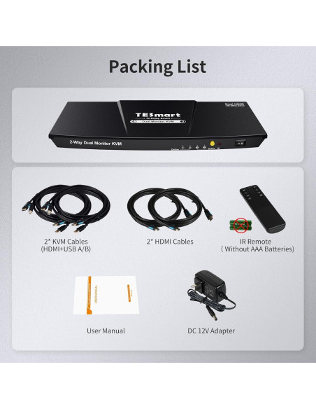 Switch KVM TESmart 2 Monitores 2 Computadoras 4K 60Hz Switch KVM TESmart 2 Monitores 2 Computadoras 4K 60Hz