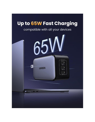 Cargador UGREEN Nexode 65W USB-C Triple Puerto Rápido