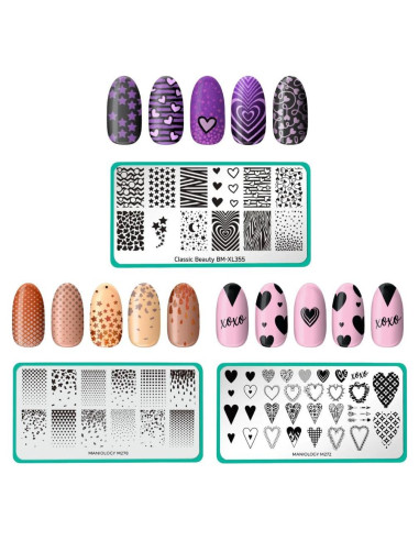 Conjunto de Placas de Estampado de Uñas Maniology Corazones y Gradientes