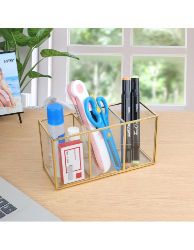 Organizador de Maquillaje ELEGANTLIFE Vidrio Templado Oro 3 Secciones