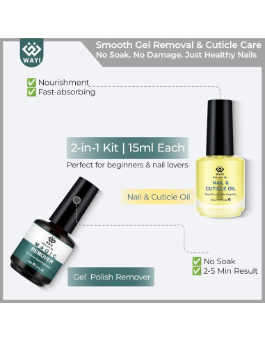 Kit Quitacutículas Mágico WAYI 15ml + Aceite Nutritivo 15ml