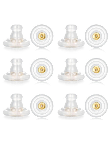 12 Piezas Respaldo de Aretes Silicona Oro 18K Hipoalergénico 12 Piezas Respaldo de Aretes Silicona Oro 18K Hipoalergénico