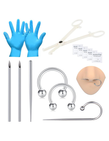 Kit de Piercing DJCIW con Agujas 12G y 14G, Pinzas y Taper