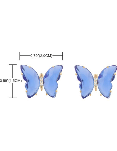 Pendientes de Clip Dorados YOQUCOL con Cristales Azules 2x1.5cm
