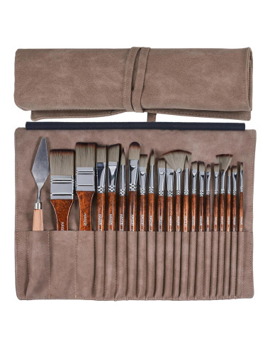 Set de 20 Pinceles de Pintura HAGERI con Estuche de Cuero