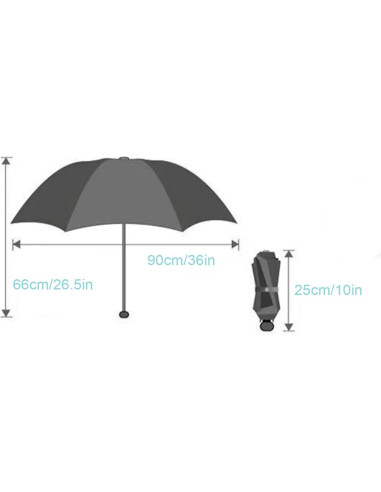 Paraguas Plegable Anti-UV Shaqmars Bordado Negro 95x65cm