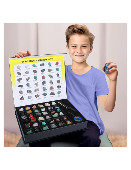 Kit de Rocas y Minerales BTYCityMao - 36 Piezas con Guía Kit de Rocas y Minerales BTYCityMao - 36 Piezas con Guía
