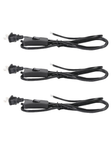 Cable de Lámpara Negro con Interruptor Botón 1.83m 3 Paquetes
