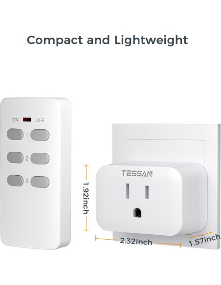 Enchufe Eléctrico Inalámbrico TESSAN con Control Remoto 15A Enchufe Eléctrico Inalámbrico TESSAN con Control Remoto 15A