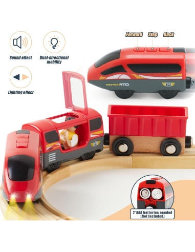 Tren Eléctrico de Madera Atoylink Rojo con Sonido y Luz