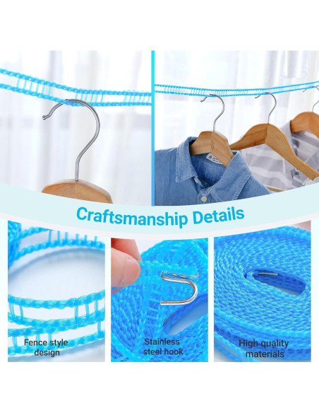Cuerda de Ropa Portátil Qbunopn 8m Antideslizante con Ganchos Cuerda de Ropa Portátil Qbunopn 8m Antideslizante con Ganchos